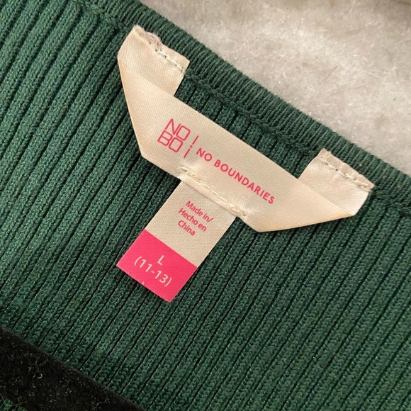 No Boundaries Green Ribbed Knit Sheer Puff Ruffle Embroidered Sleeve Size L - Picture 10 of 11